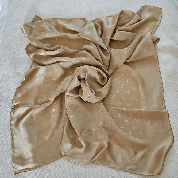 Louis Vuitton Monogram Silk Scarf in Gold - Picture 1 of 4